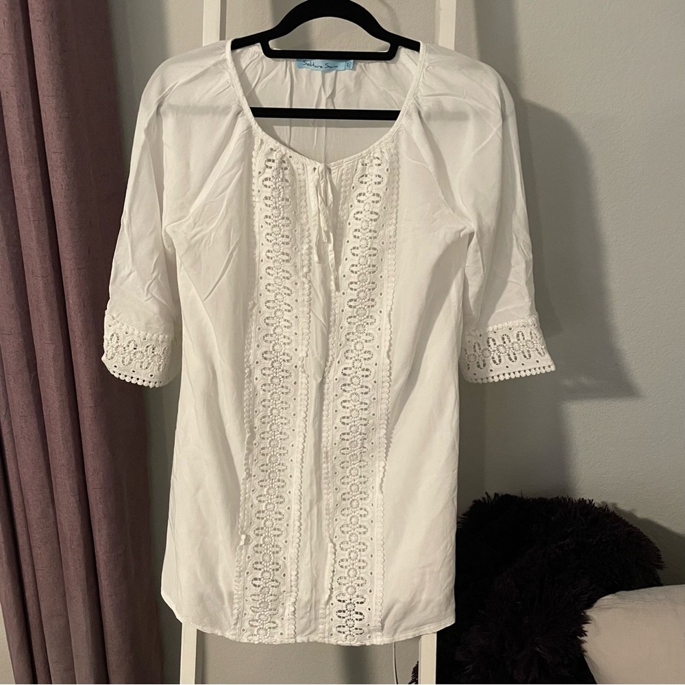 Solitaire Swim White Eyelet Swim Cover-Up